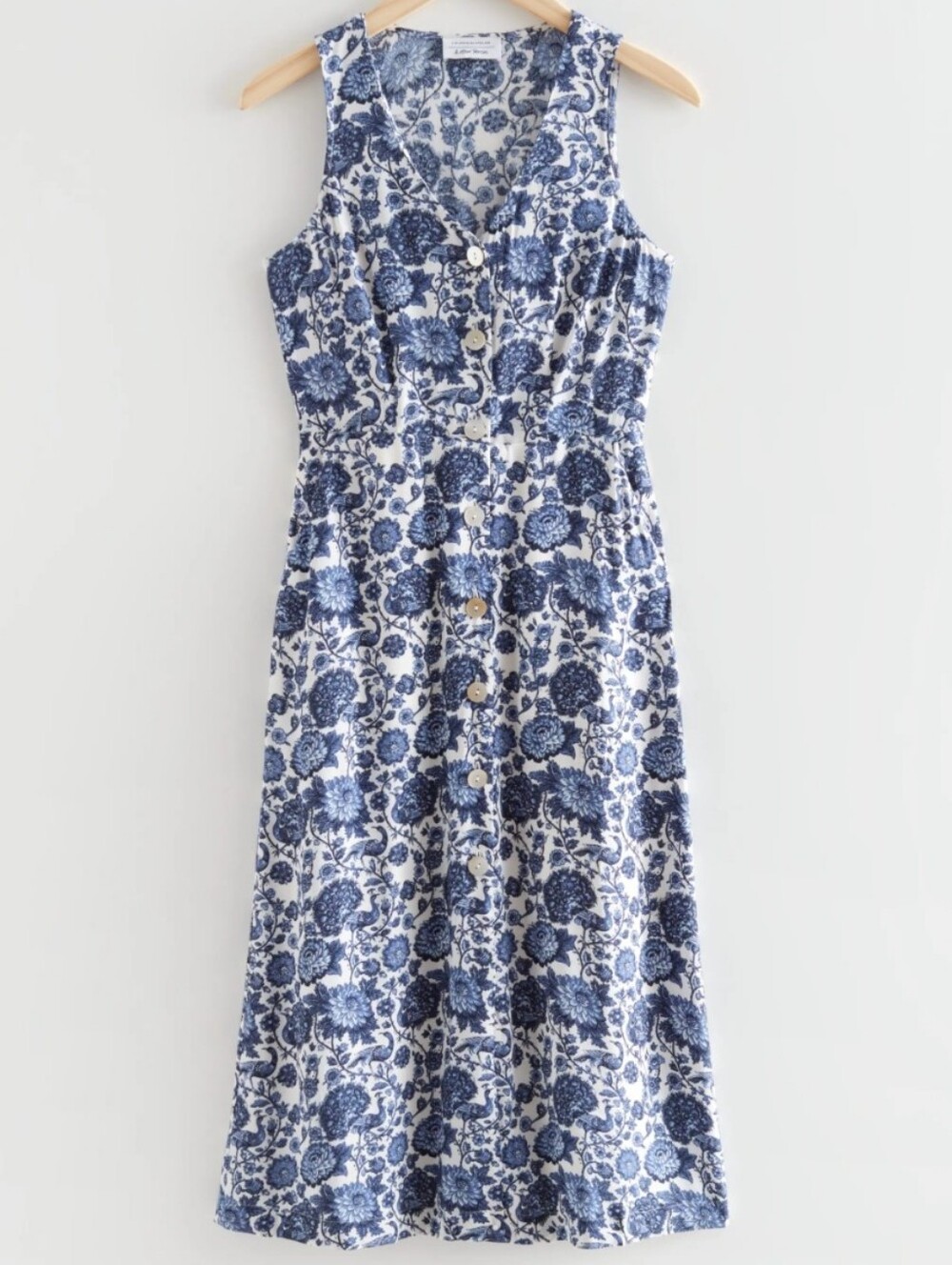 LOS ANGELES ATELIER & OTHER STORIES BLUE FLORAL MIDI DRESS SLEEVELESS SIZE 2 - Picture 2 of 16